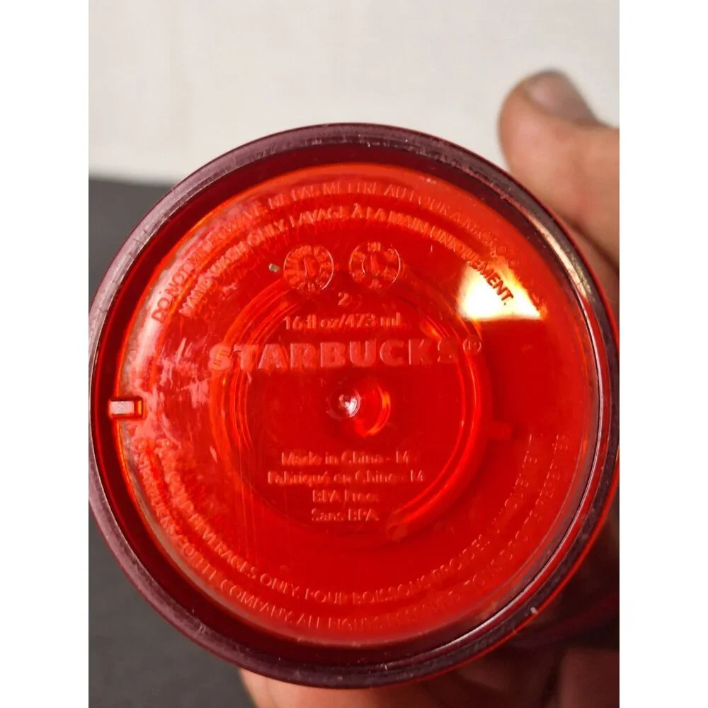 Starbucks Red Plastic Travel Tumbler Mug Gold Screw On Cover 16 oz - Picture 6 of 6
